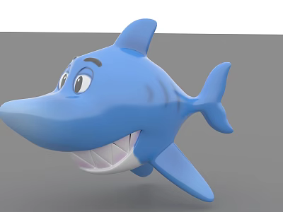 Cartoon Blue Shark 3D Model With Smiling Face And Cute Features 3d model