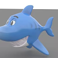 Cartoon Blue Shark 3D Model With Smiling Face And Cute Features