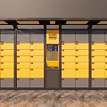 Public Facility With Yellow Lockers Multiple Compartments And Smart Panel For Secure Storage 3d model