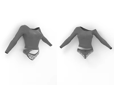 Stylish Gray Long Sleeve Bodysuit Featuring Cutout Waist And Patterned Detail 3d model