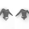 Stylish Gray Long Sleeve Bodysuit Featuring Cutout Waist And Patterned Detail