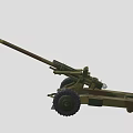 Field Wheeled Artillery Weapon With Long Barrel And Military Green Metal Carriage