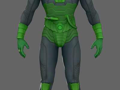 Game and Movie Character Design with Green and Gray Tight Fitting Armor Suit 3d model