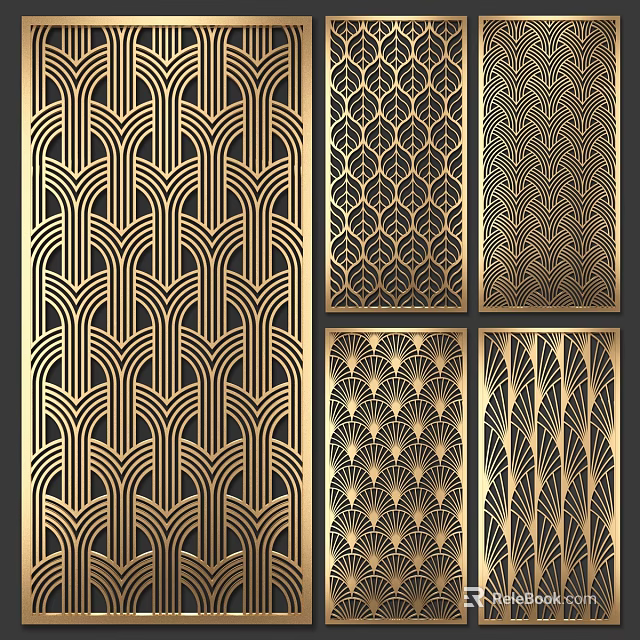 Decorative Room Dividers With Geometric Patterns And Gold Black Ornate Designs 3d model 