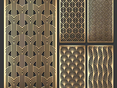 Decorative Room Dividers With Geometric Patterns And Gold Black Ornate Designs 3d model