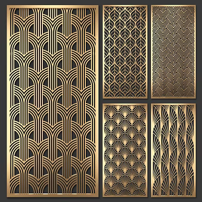 Decorative Room Dividers With Geometric Patterns And Gold Black Ornate Designs 3d model