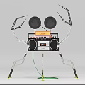 Multiple Artistic Mechanical Sculptures With Black Circular Parts Radio Like Body And Slender Legs