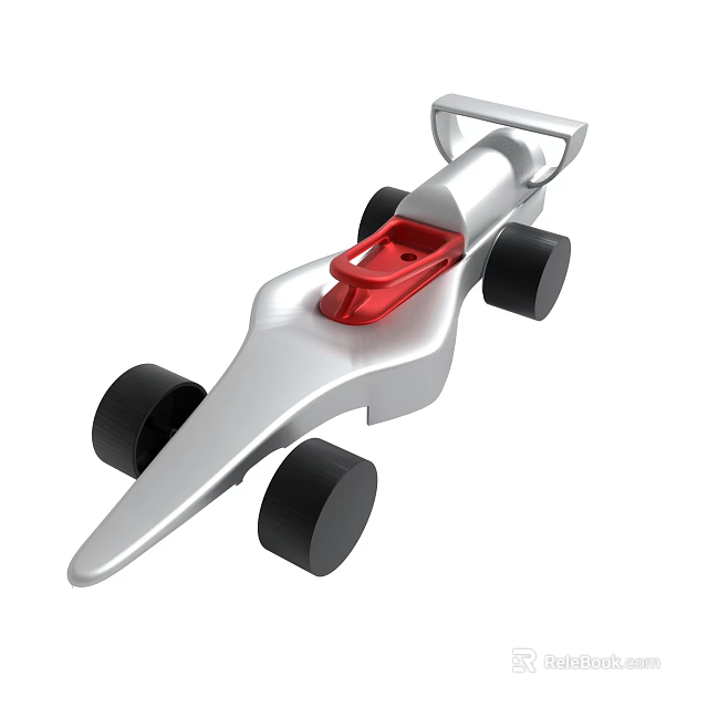 Silver Race Car Model With Red Detail And Black Wheels 3d model