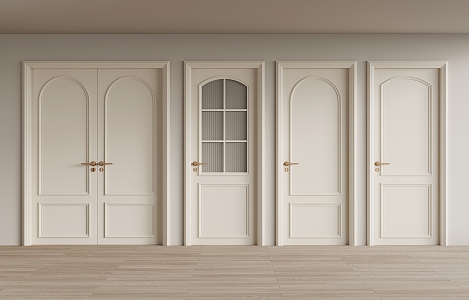 French cream style single door interior door sliding door 3d model