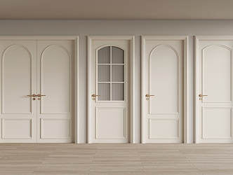 French cream style single door interior door sliding door 3d model