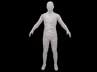 Full Body Mummy Creature Wrapped In White Bandages Against Black Background 3d model