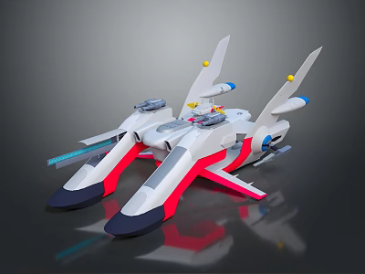 Futuristic Interstellar Spacecraft With White Red Blue Hues Sleek Sci Fi Structure And Thrusters 3d model