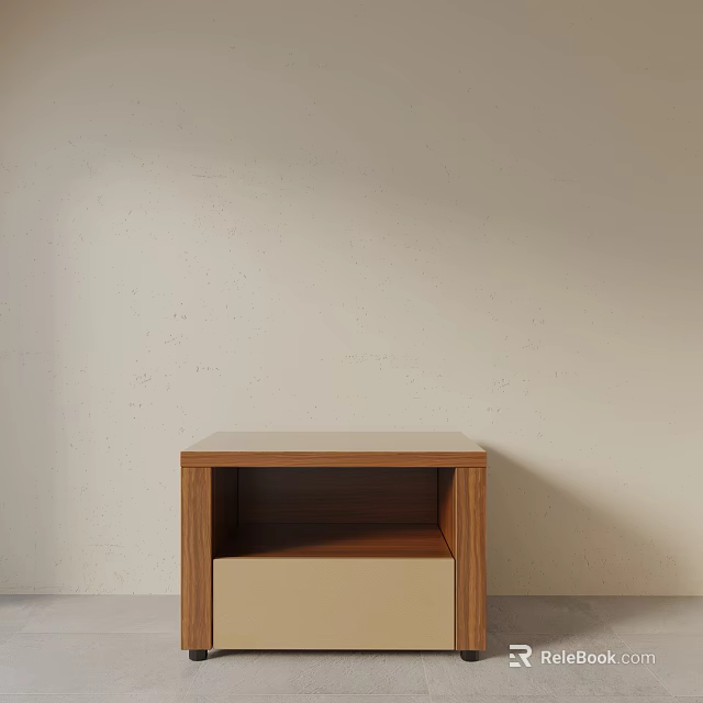 Modern Wooden Bedside Table With Beige Drawer And Open Shelf Design 3d model
