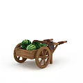 Rustic Wooden Cart Loaded with Fresh Green Watermelons and Wooden Wheels Structure