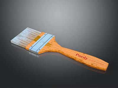 Purly Brand Paint Brush With Wooden Handle And Multi Colored Bristles 3d model