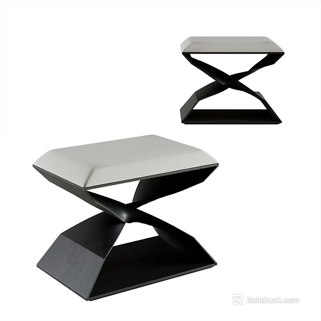 Modern Geometric Stool Design With Crossed Black Frame And Light Padded Seat 3d model 