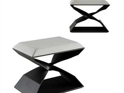 Modern Geometric Stool Design With Crossed Black Frame And Light Padded Seat 3d model