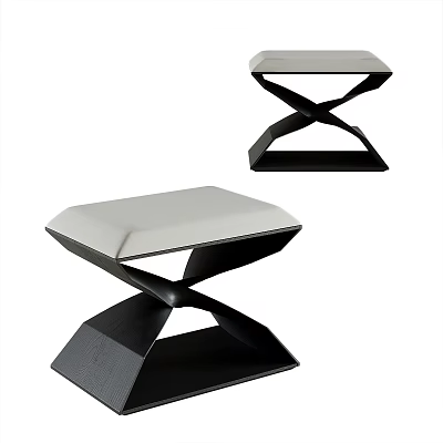 Modern Geometric Stool Design With Crossed Black Frame And Light Padded Seat 3d model