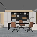 Modern Office Interior Design With Desk Office Chairs Bookshelf And Sofa 3d model