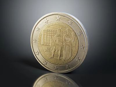 Elegant Gold Jewelry Coin With Architectural Figure Stars And 2016 Design 3d model