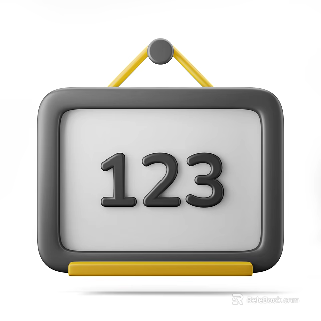 Gray Framed Hanging Number Sign With Yellow Hook And 123 3d model 
