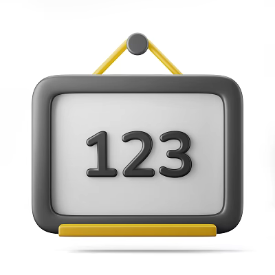 Gray Framed Hanging Number Sign With Yellow Hook And 123 3d model