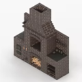 Brick Fireplace Structure With Firewood And Storage 3d model