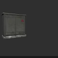Industrial Electrical Distribution Box With Double Doors Red Warning Sign And Stone Base