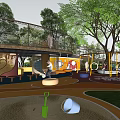 Children's Play Area With Slide Sandpit Colorful Ground Trees And Circular Track