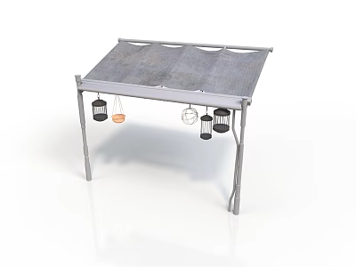 Outdoor Metal Canopy Structure With Gray Roof And Hanging Lanterns 3d model