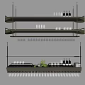 Modern Stylish Wall-mounted Shelf with Hanging Wine Glasses Wine Bottles and Green Plant Decor
