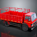 Red Commercial Truck With Open Railed Cargo Bed And Metal Frame Structure