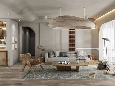 Minimalist Modern Living Room Interior With Sofa Coffee Table And Pendant Light 3d model