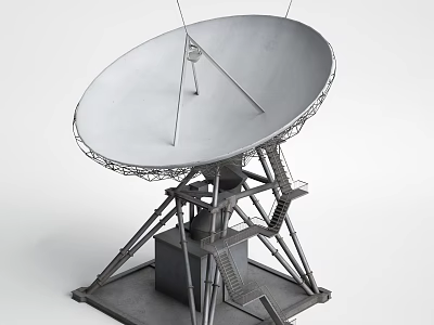 Military Radar Antenna With Large Parabolic Dish And Metal Frame Structure 3d model