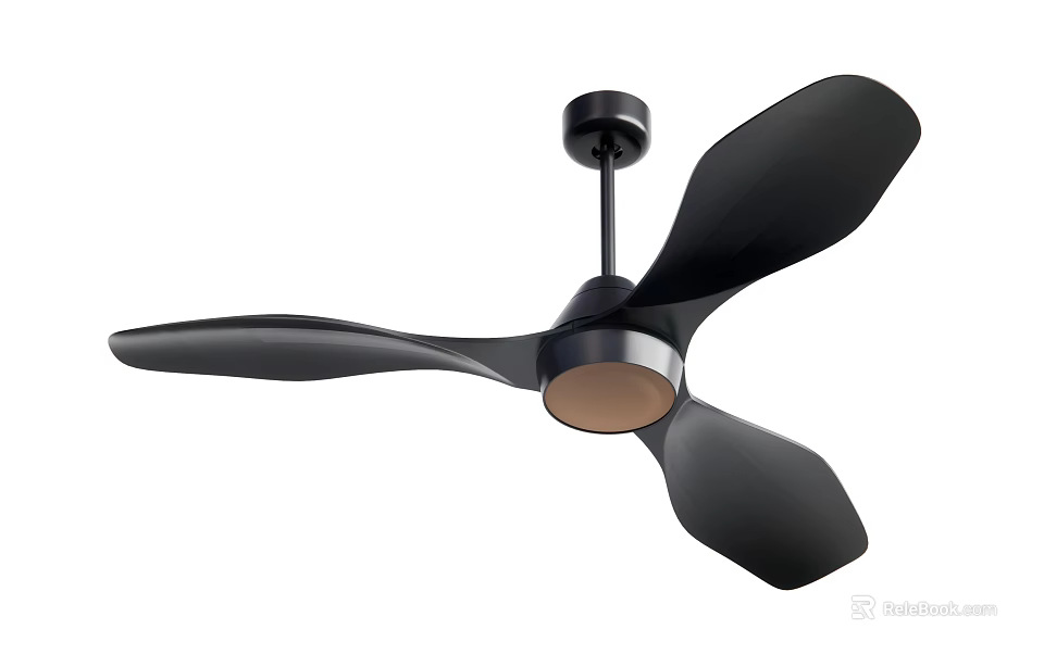 Modern Black Ceiling Fan With Four Blades And LED Light For Home Cooling 3d model 