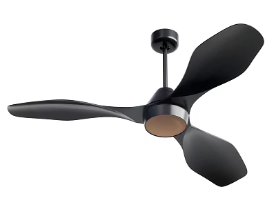 Modern Black Ceiling Fan With Four Blades And LED Light For Home Cooling 3d model