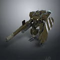 Detailed Green Armored Mech Warrior With Heavy Cannon And Striped Armor Plates