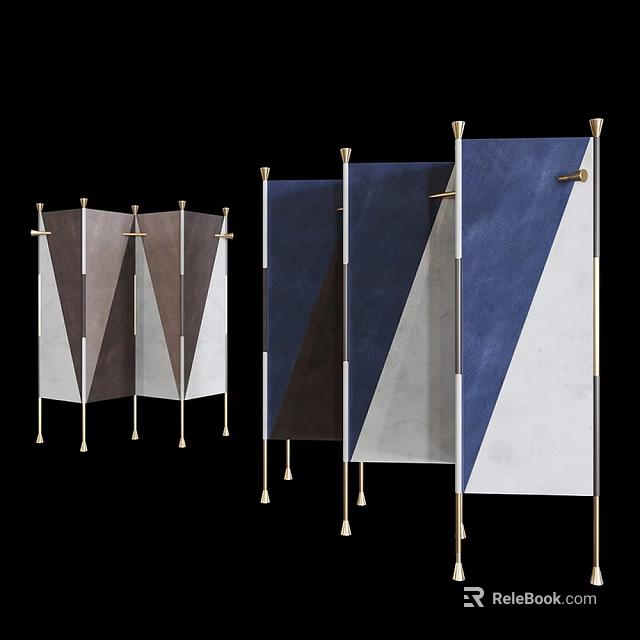 Modern Decorative Room Divider Screens With Geometric Panels And Gold Frames 3d model 