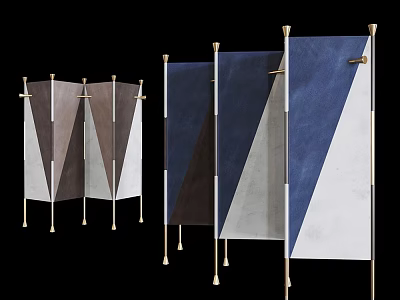 Modern Decorative Room Divider Screens With Geometric Panels And Gold Frames 3d model