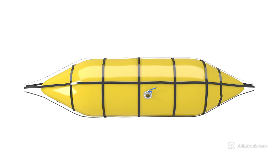 Yellow Inflatable Raft With Black Straps And Center Valve Structure 3d model 