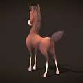 Cute Brown Cartoon Pony With White Face And Legs Standing On Dark Background