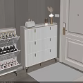 Modern Stylish Shoe Cabinet With Multiple Shelves Beige Black Pink Shoes Brown Handbag Table Lamp