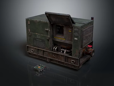 Green Industrial Generator With Open Lid Metal Casing And Small Model Car 3d model