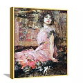 Oil Painting Portrait Of Woman In Pink Dress With Colorful Artistic Background
