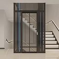 Modern Elevator With Glass Door And Black Frame Interior Staircase Lighting Design 3d model