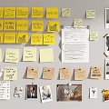 Business Plan Sticky Notes With Marketing Research Charts And Handwritten Notes On Wall