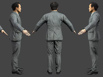 Man In Gray Suit Standing With Front Back And Side Views 3d model