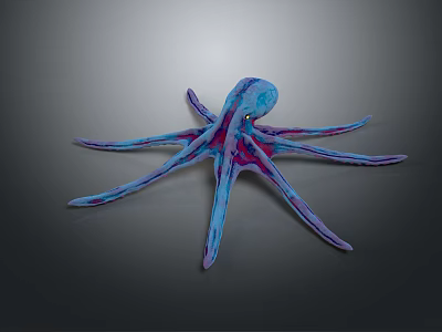 Colorful Blue Purple Octopus Plush Toy With Long Tentacles And Soft Texture 3d model