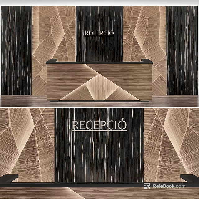 Wooden Table And Chair Set For Modern Reception Area With Geometric Design 3d model 