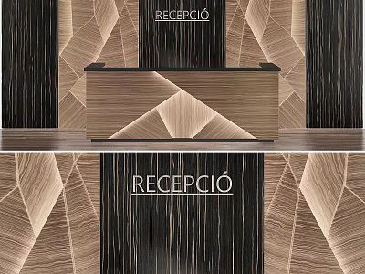 Wooden Table And Chair Set For Modern Reception Area With Geometric Design 3d model